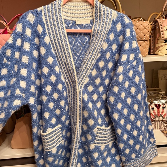 Vita Grace Sweaters - NWT Vita Grace Blue and White Patterned Women’s Cardigan Sweater